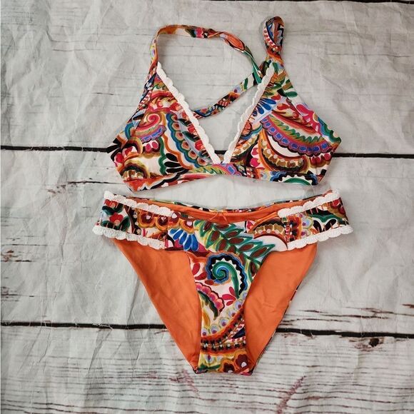 Lucky Brand Tropical Paisley Bikini Set Size Small NWOT - Picture 3 of 6